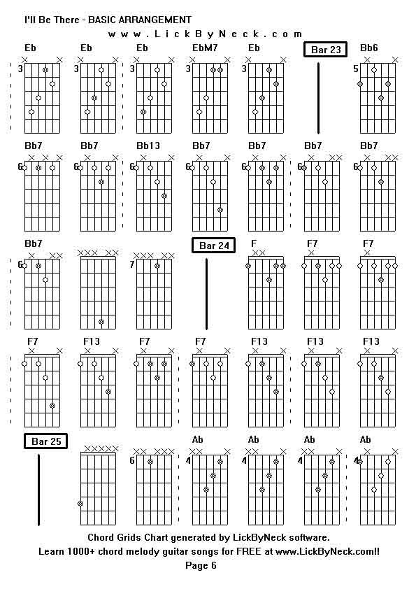 Chord Grids Chart of chord melody fingerstyle guitar song-I'll Be There - BASIC ARRANGEMENT,generated by LickByNeck software.